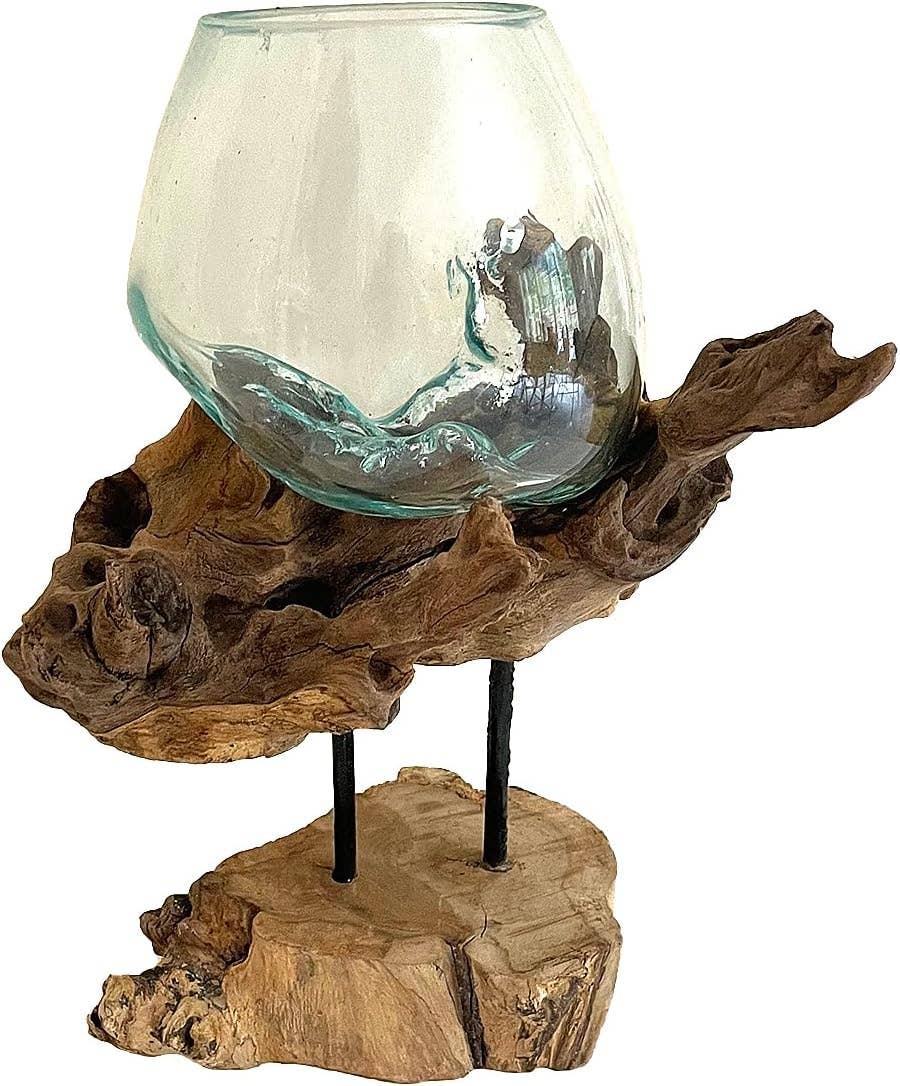 Molten Glass On Wood Modern Decor Vase Planter Bowl - 13"