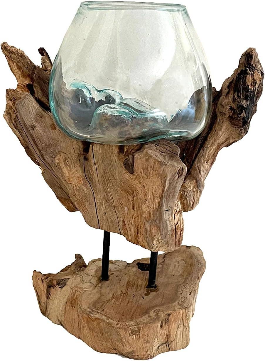 Molten Glass On Wood Modern Decor Vase Planter Bowl - 13"