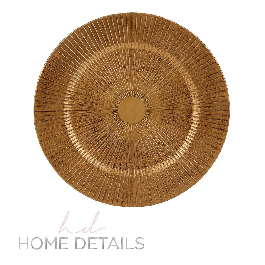 13" Gold Ribbed Design Plastic Charger