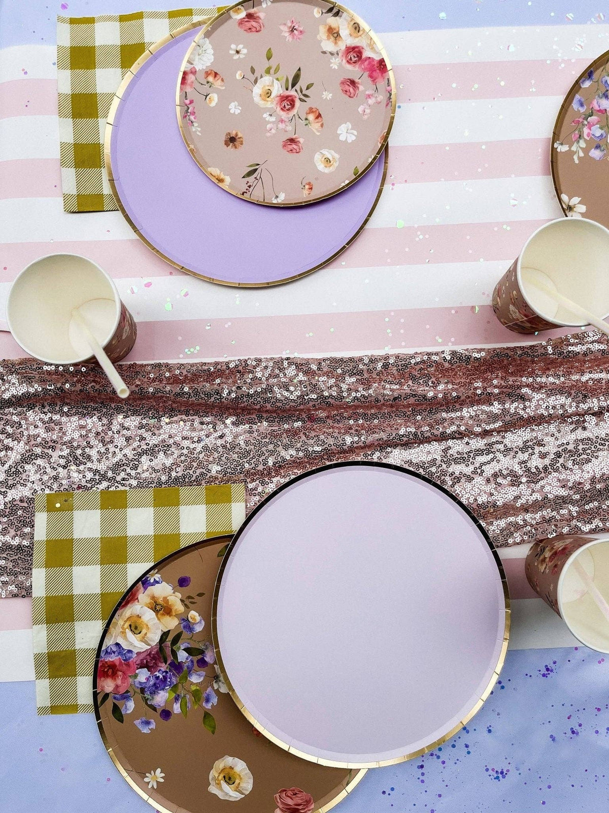 9" Lavender and Gold Foil Trim Paper Plates - 8 Per Pack