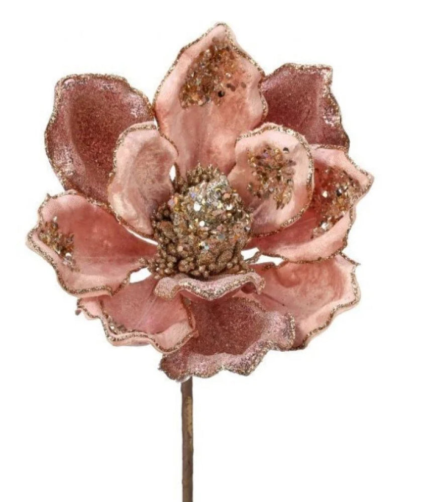 18” HEAVY JEWELED MAGNOLIA STEM ROSE/GOLD