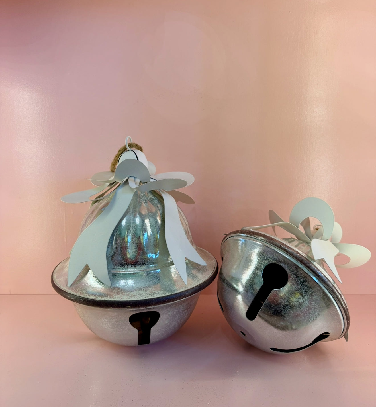Silver Bells With Metal Bow-Set of 2