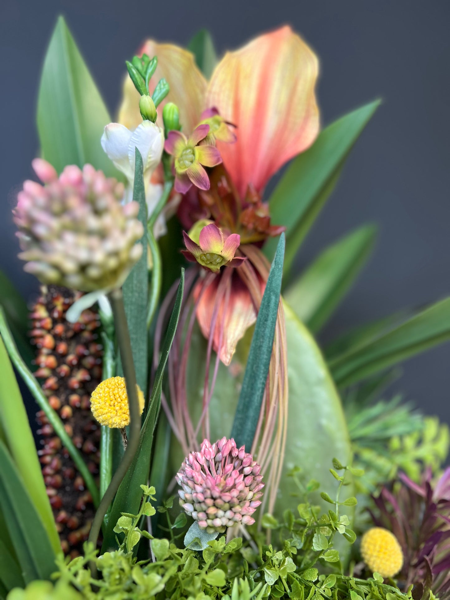 Custom Botanical and Succulent Arrangements in White Ceramic Pots