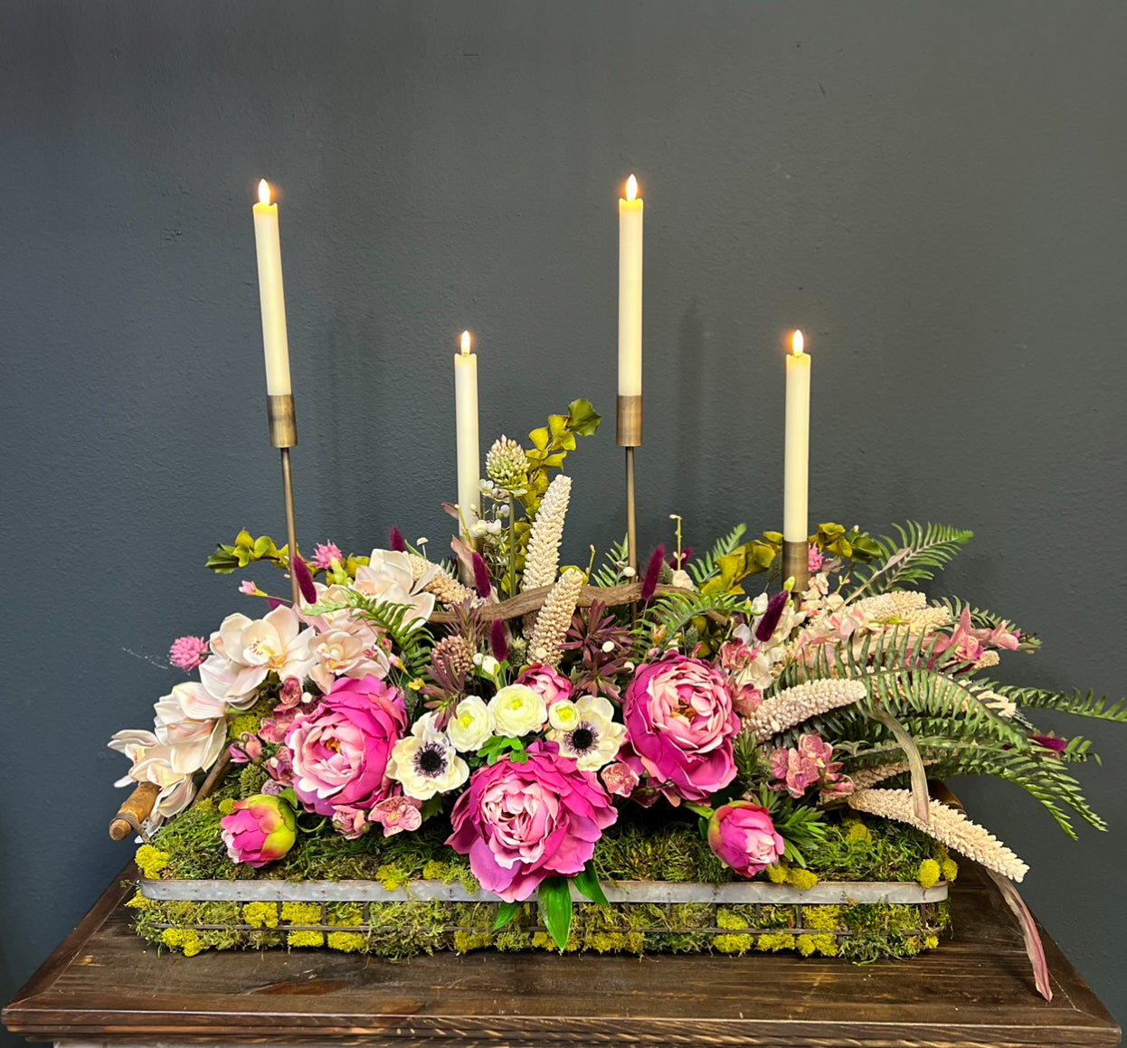 Custom Metal Rectangular Real Touch Peony Arrangement