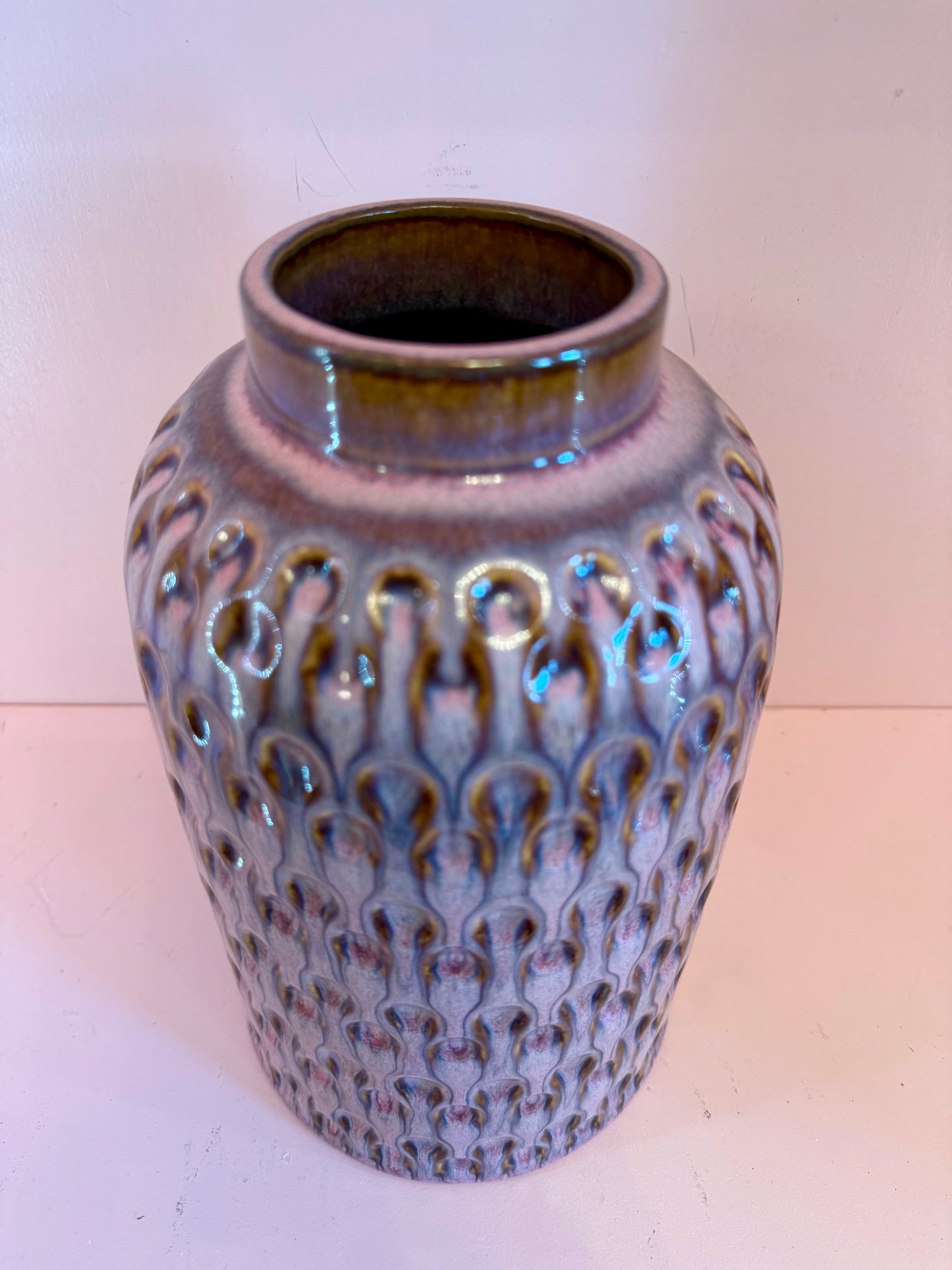 Dusty Rose and Copper Ceramic Vase