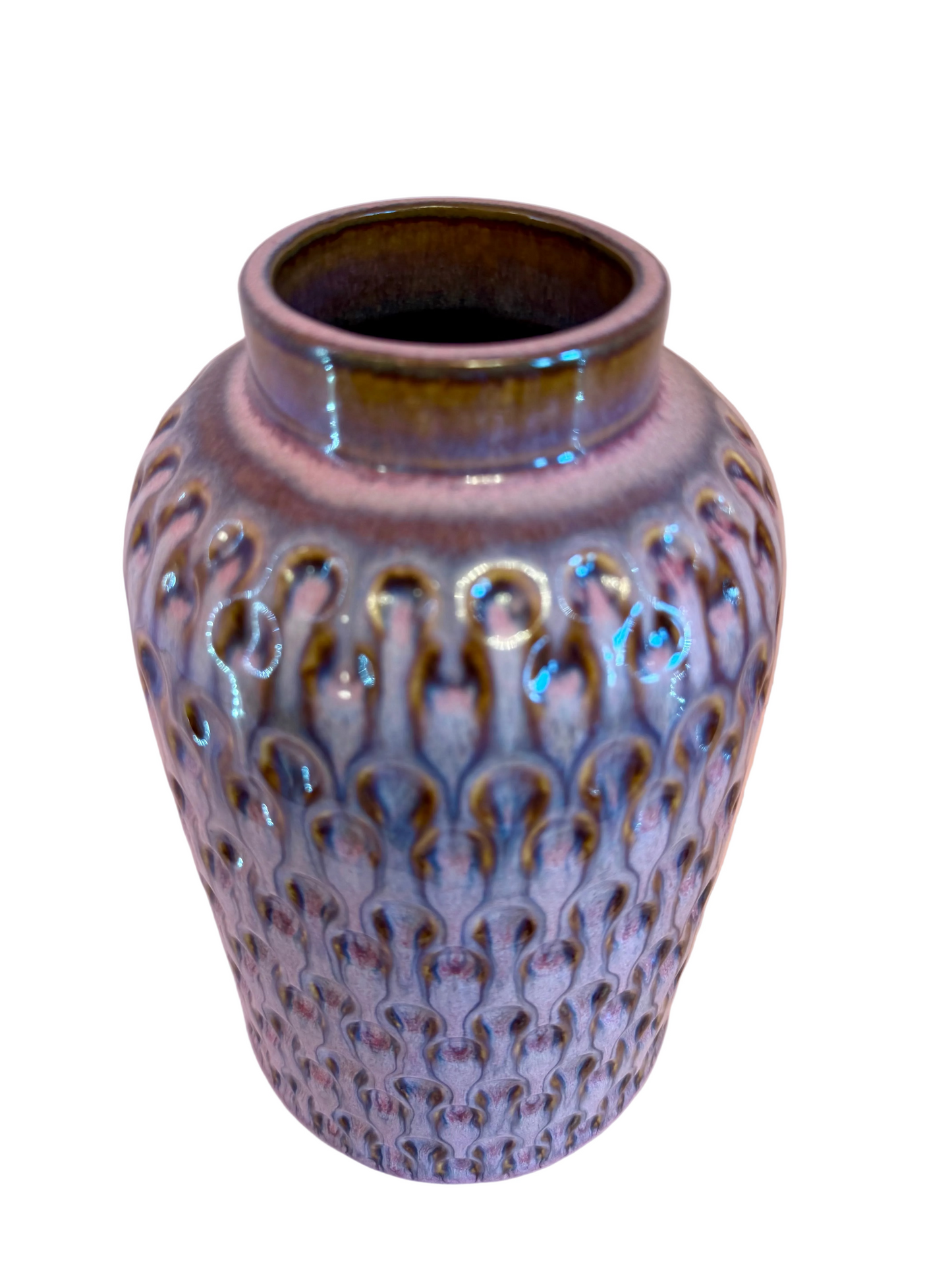 Dusty Rose and Copper Ceramic Vase