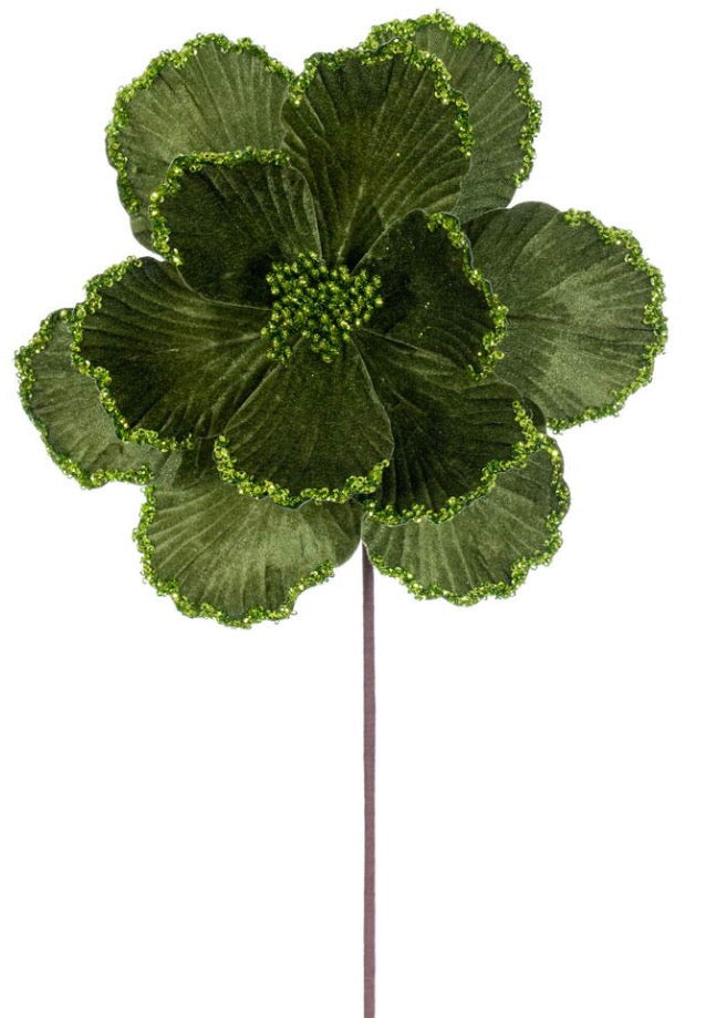 10" x 20" Lime Velvet Bead Trim Magnolia Stem