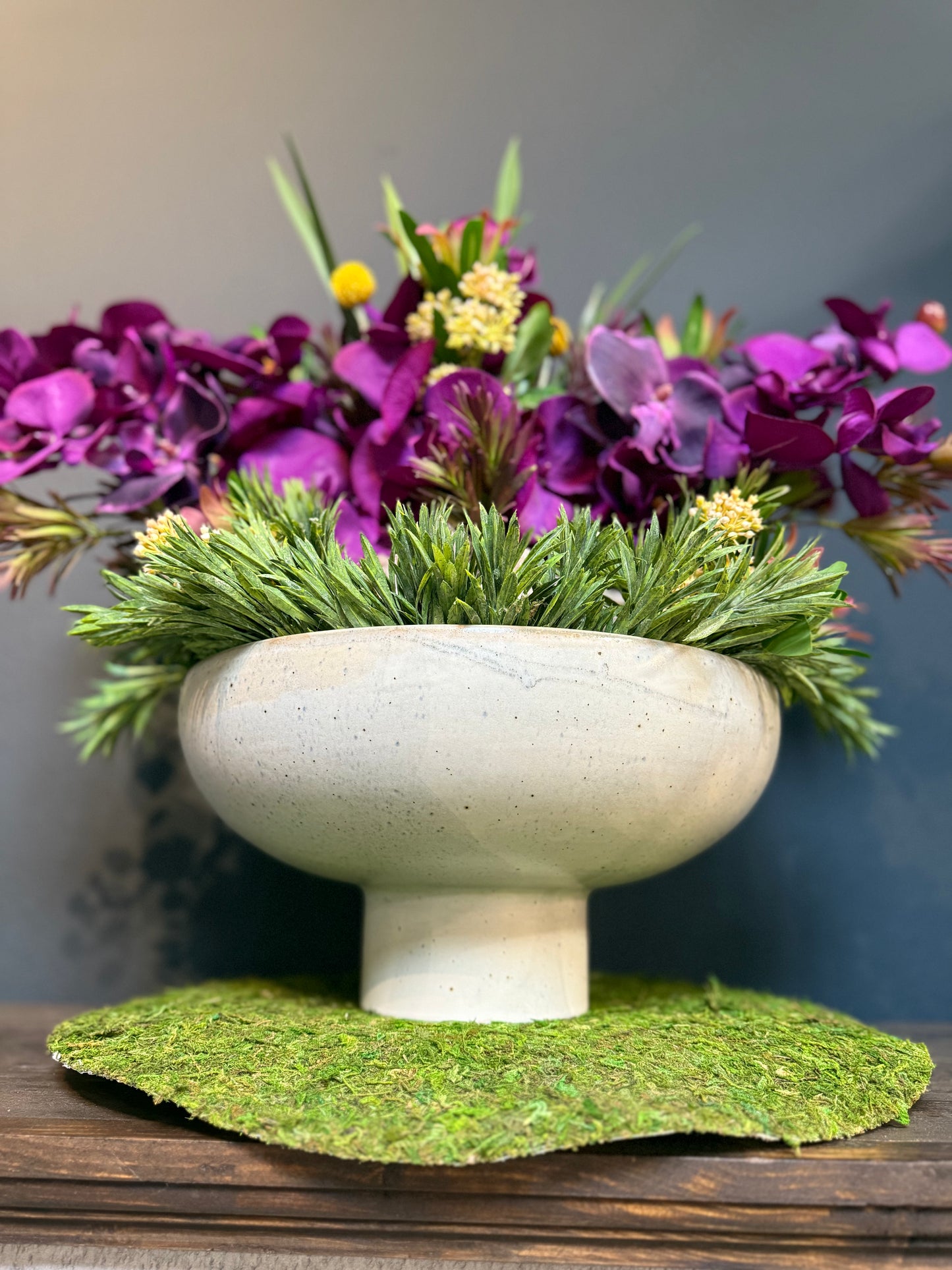 Real Touch Purple Orchids in an Elevated Bowl
