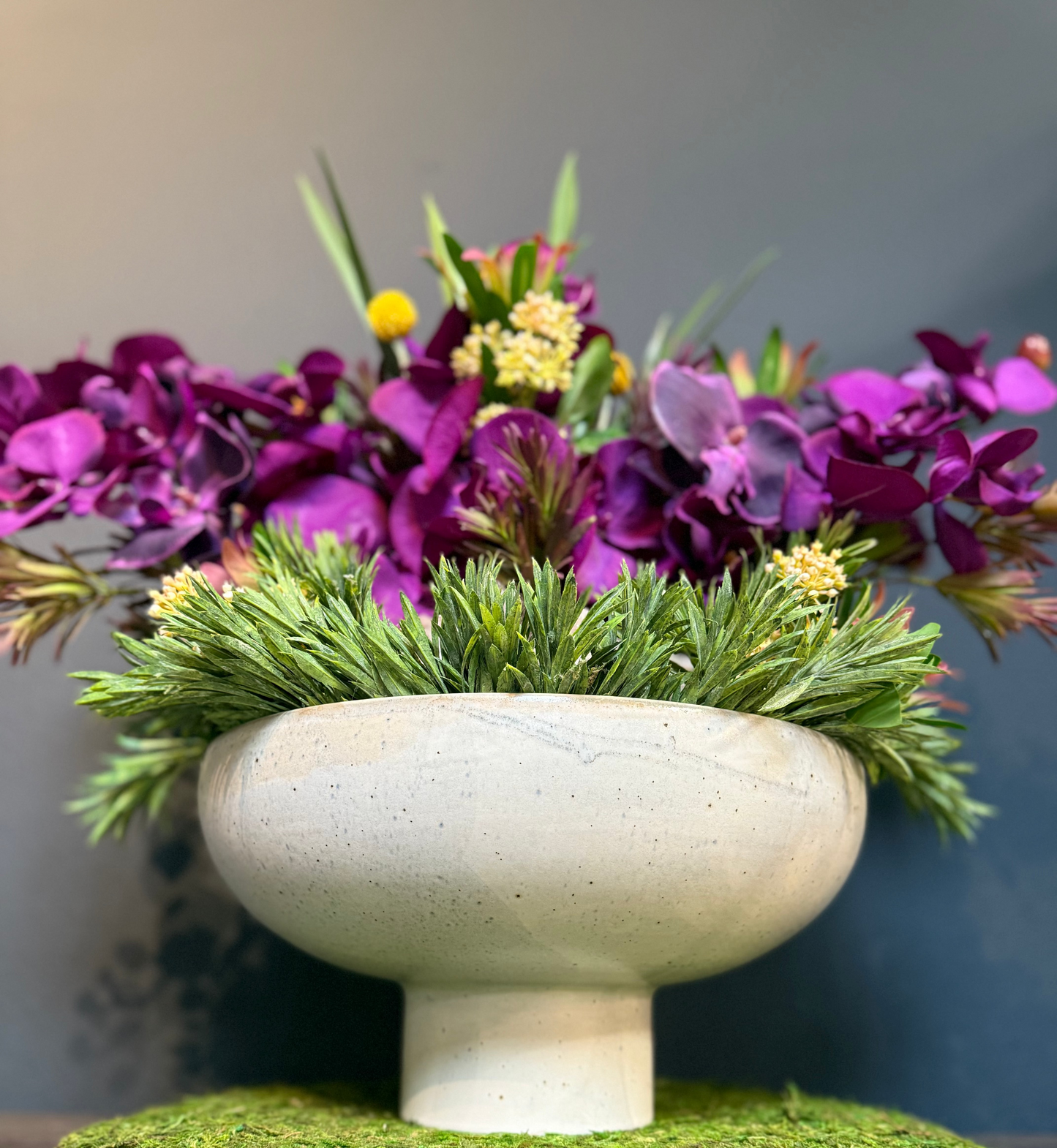 Real Touch Purple Orchids in an Elevated Bowl