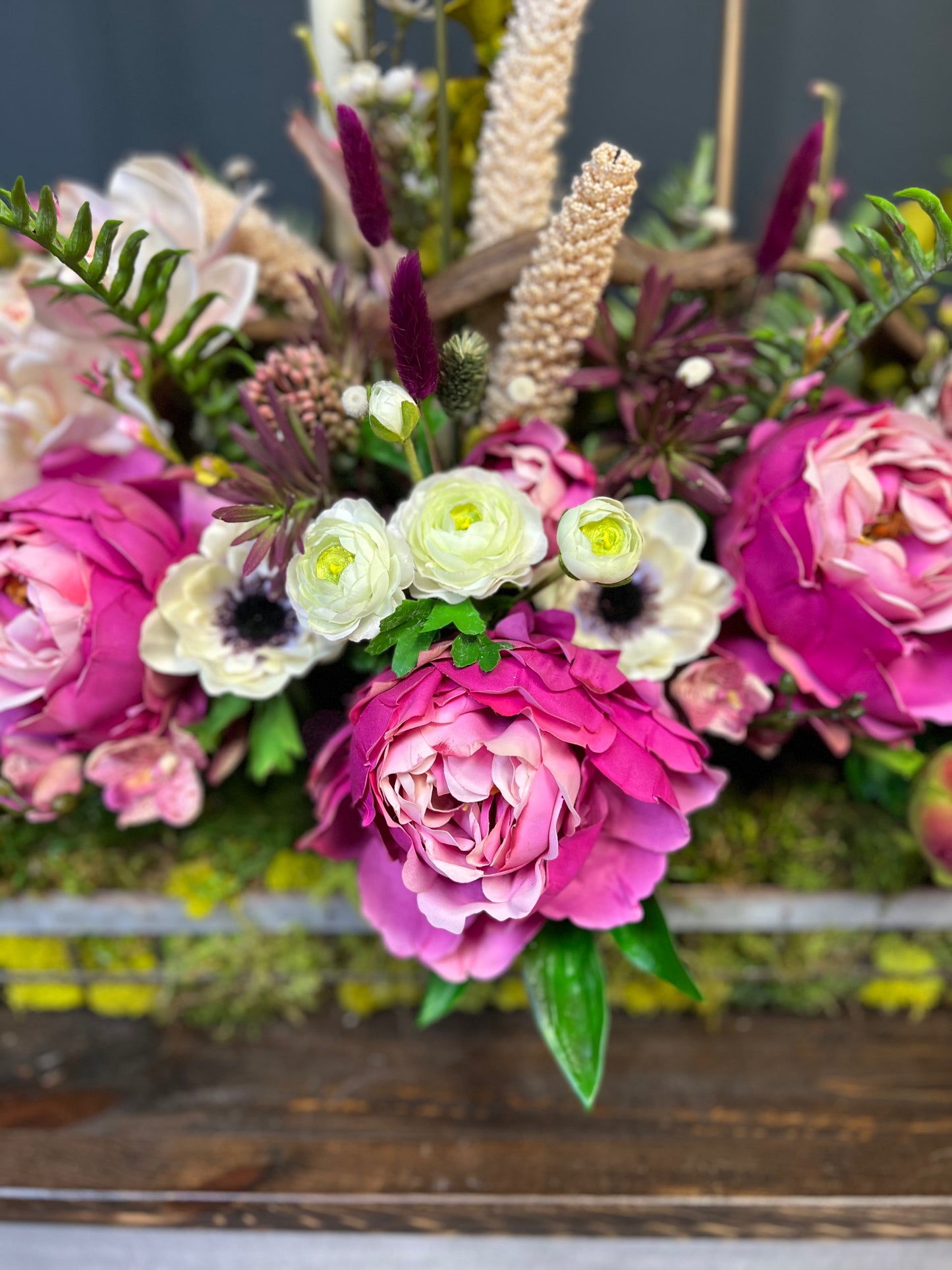Custom Metal Rectangular Real Touch Peony Arrangement