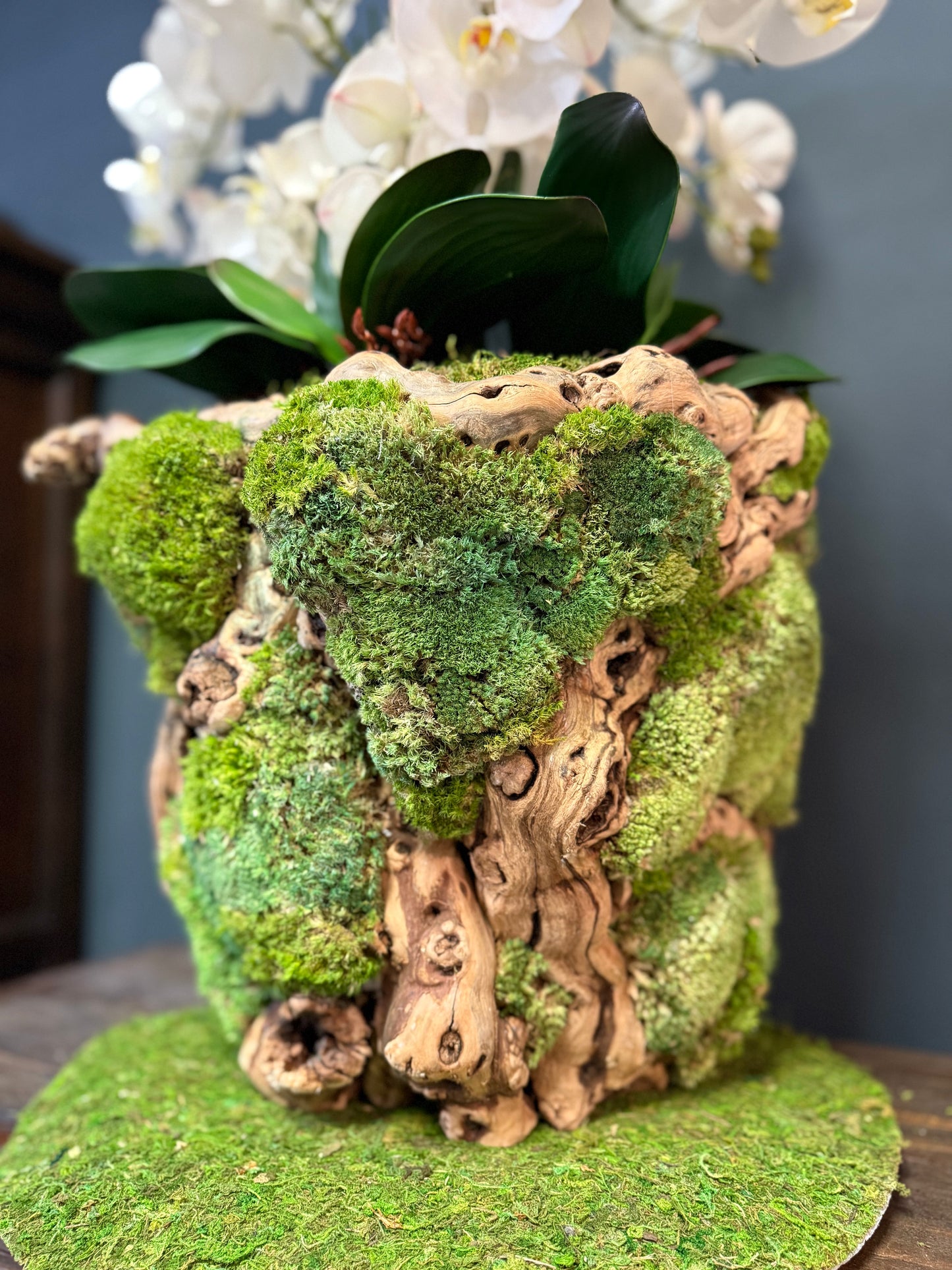 Real Touch Phalaenopsis Orchids in a Grape Wood Root Vase