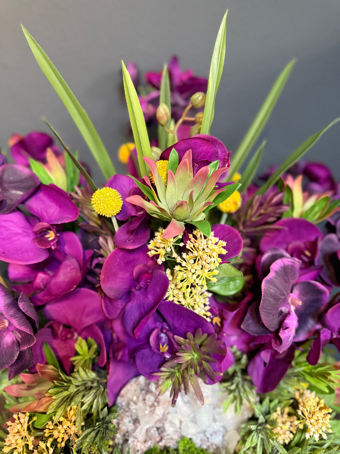 Real Touch Purple Orchids in an Elevated Bowl
