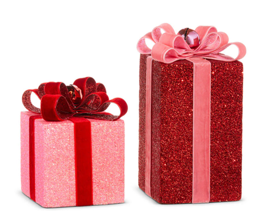 Red and Pink Christmas Package Decor Set of 2
