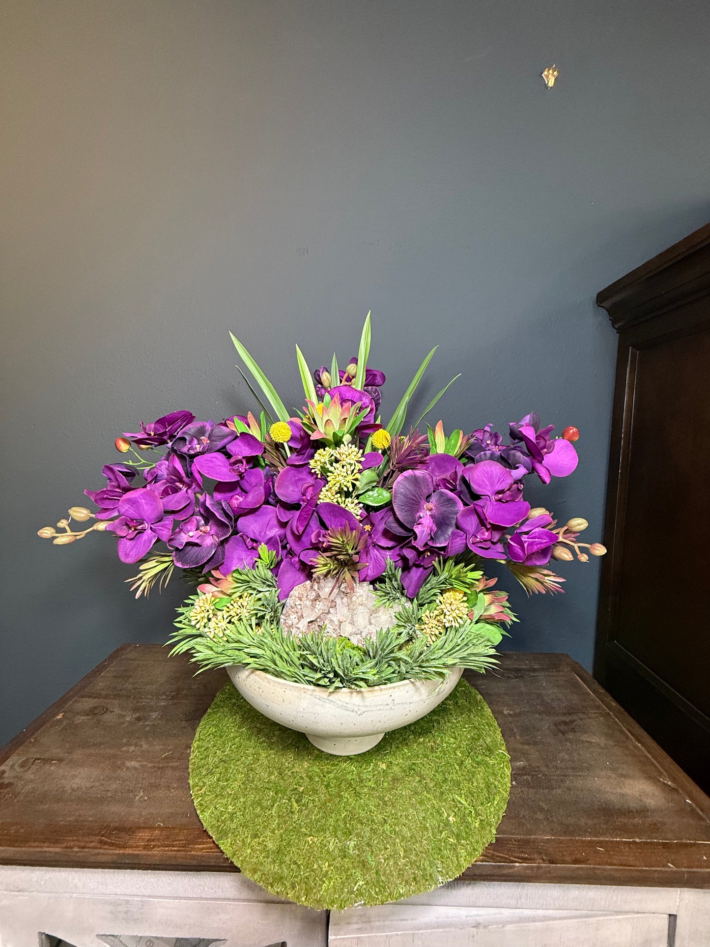 Real Touch Purple Orchids in an Elevated Bowl