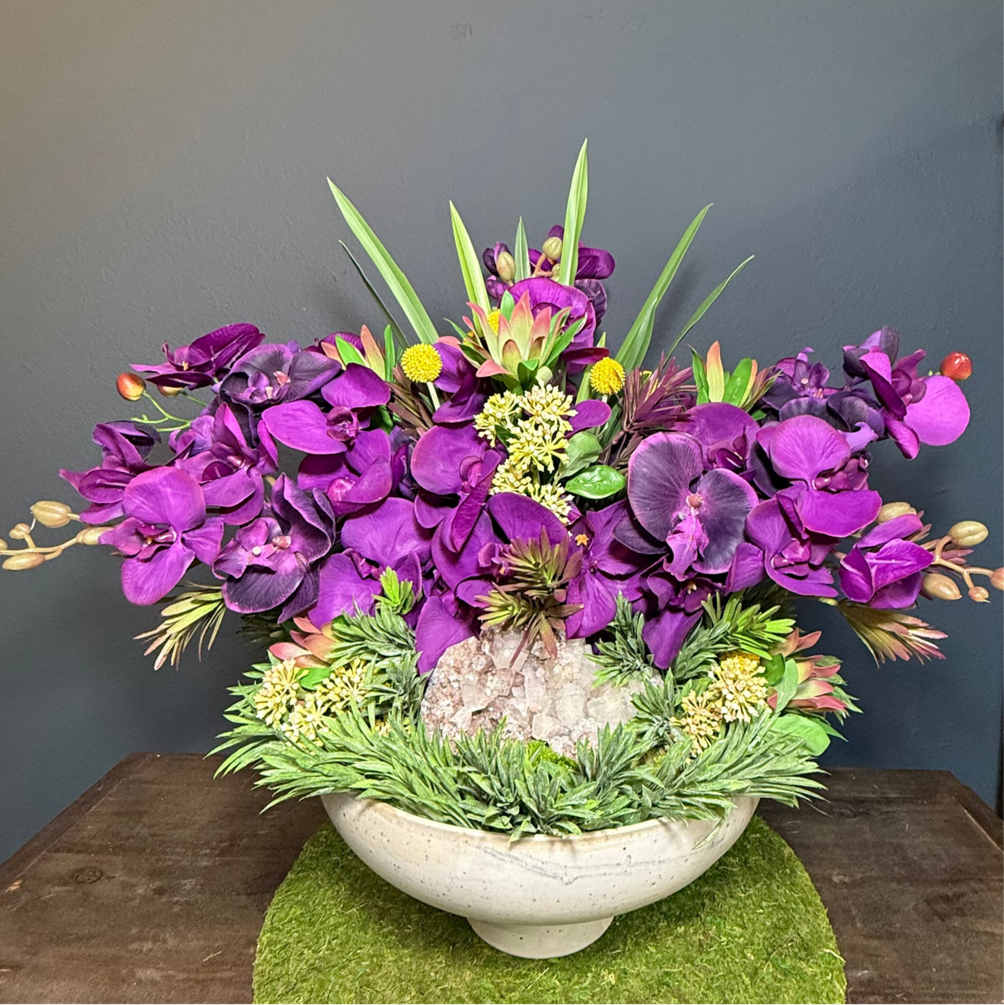 Real Touch Purple Orchids in an Elevated Bowl
