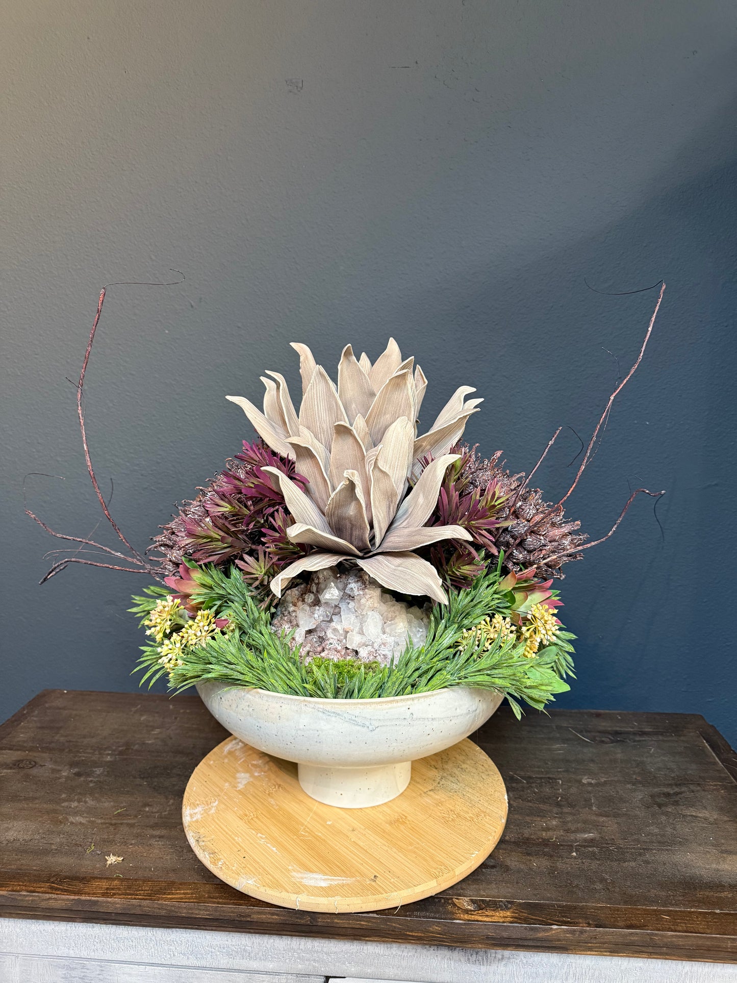 Geode and Brown Sunflower Bowl Centerpiece