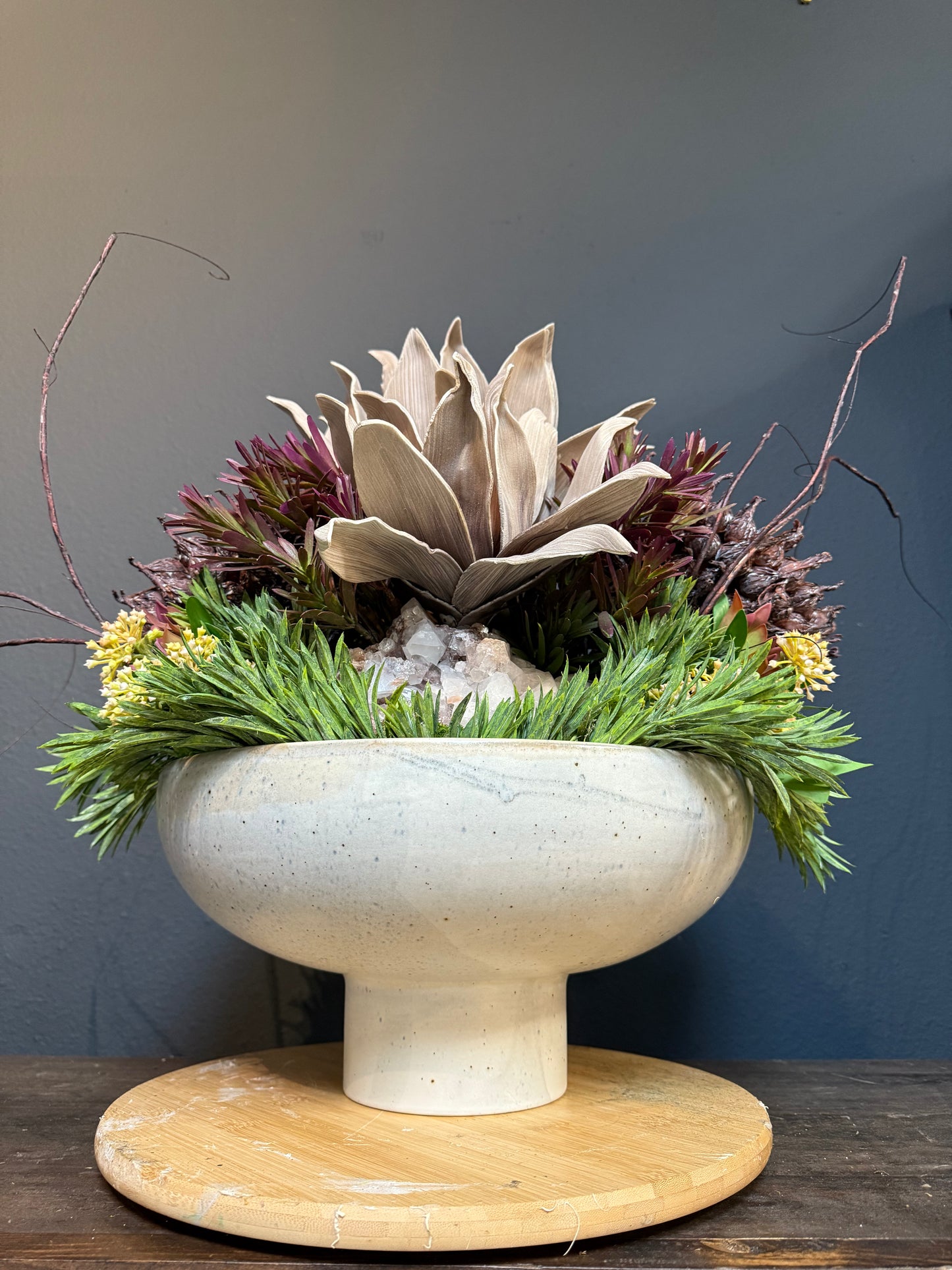 Geode and Brown Sunflower Bowl Centerpiece