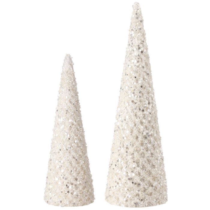 14-18" GLITTER W/PEARL PATTERNED TREES-SET OF 2