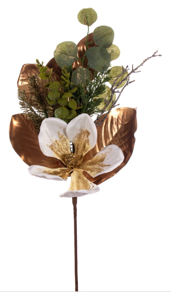 29" White/Gold Magnolia Spray