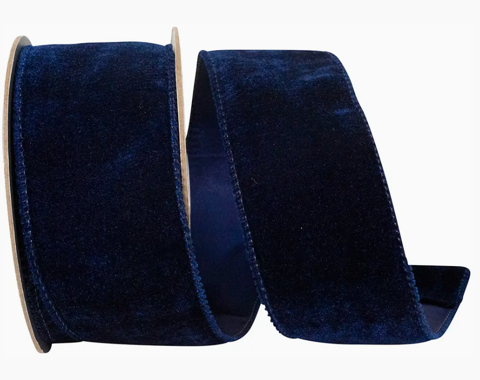 2.5" Navy Luxe Plush Velvet Wired Edge Ribbon