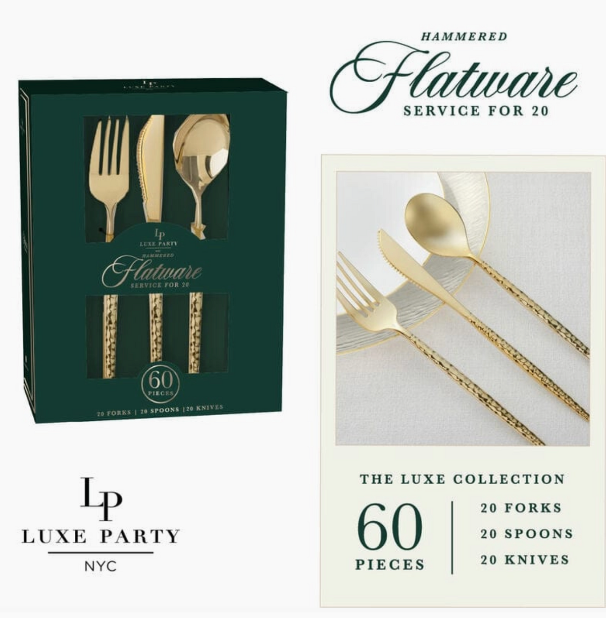Matrix Hammered Plastic Cutlery Set - 60 Pieces