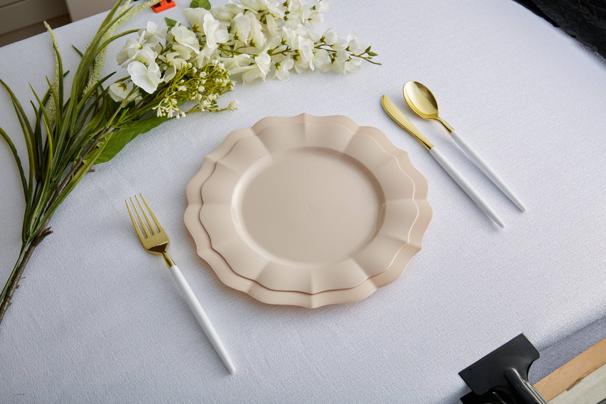 Wavy Pearl Linen Plastic Plate Set - 40 Pack