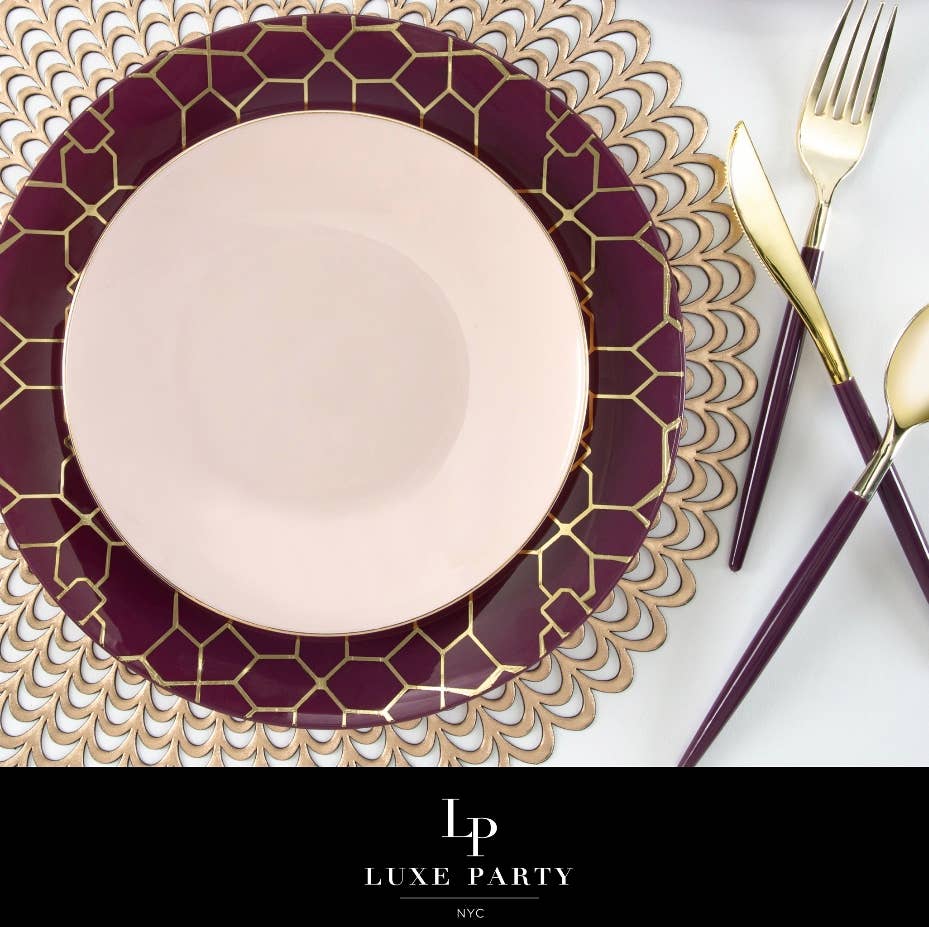 Chic Round Cranberry and Gold Forks | 32 Pieces