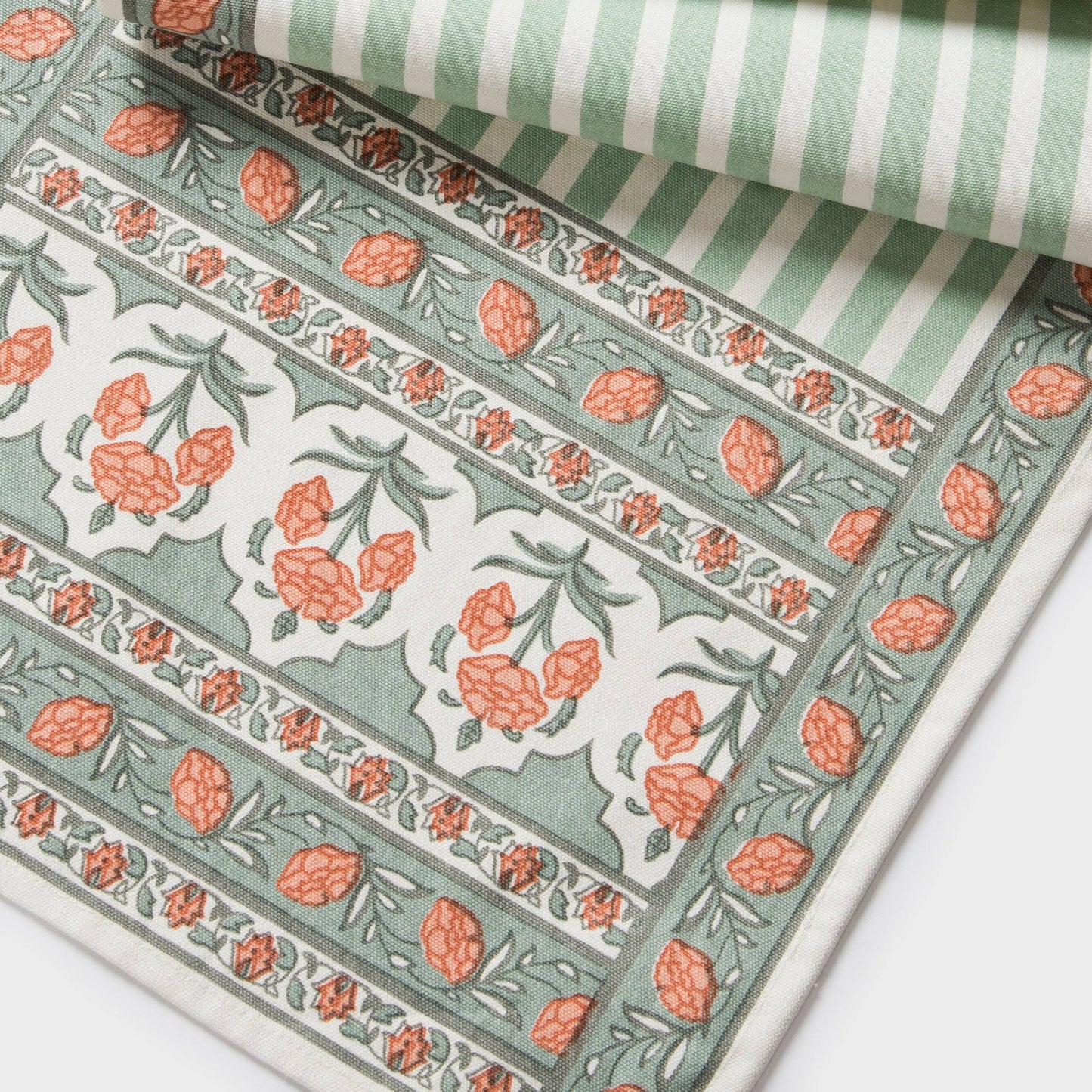 Floral Handprinted Cotton Table Runner - 6 Seater