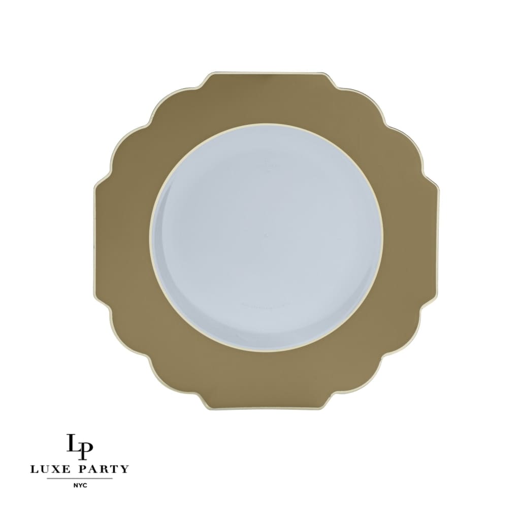 10.7" Clear and Metallic Gold Scalloped Plastic Dinner Plates - 10 Per Pack
