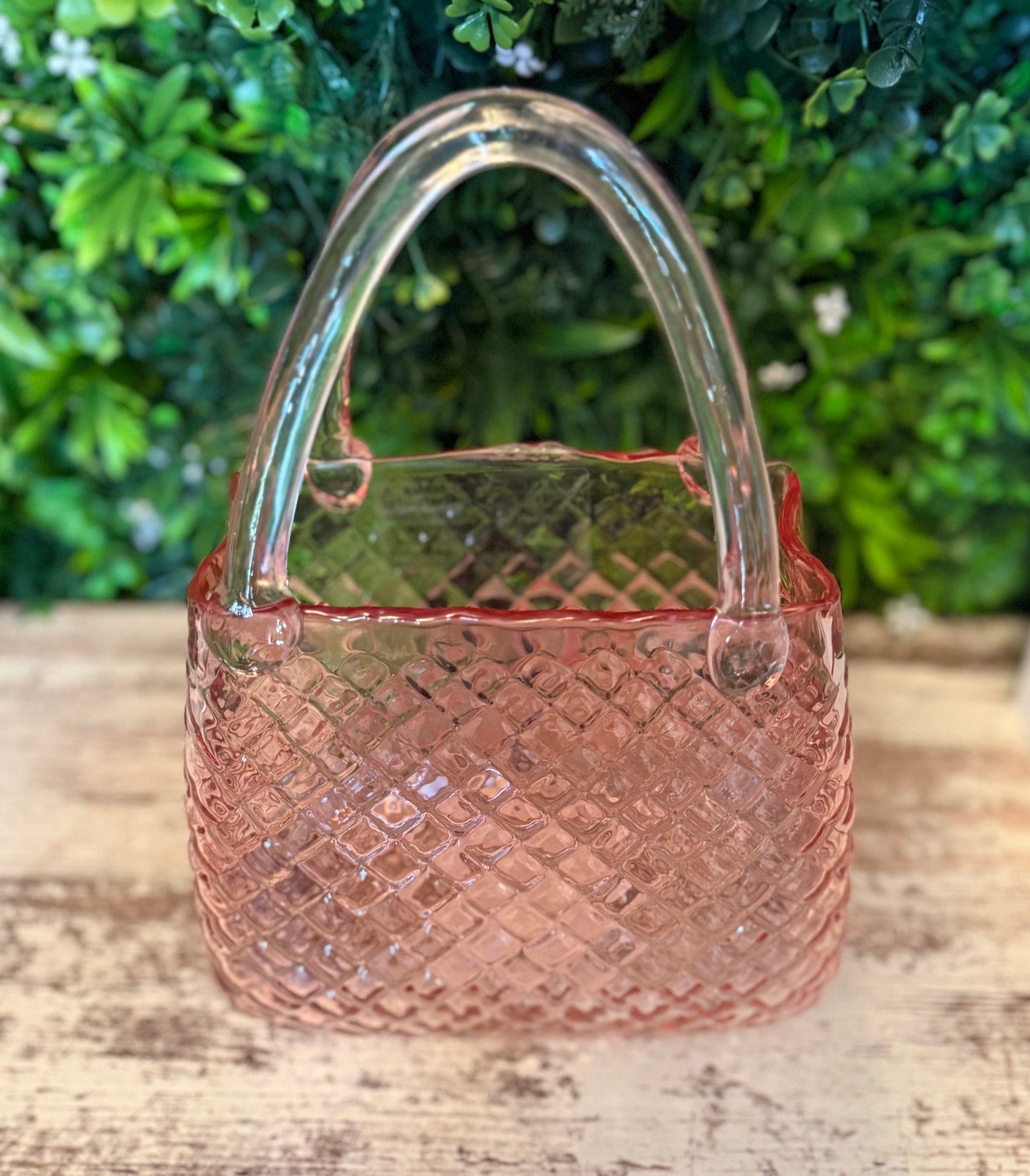 Pink Quilted Glass Handbag Vase