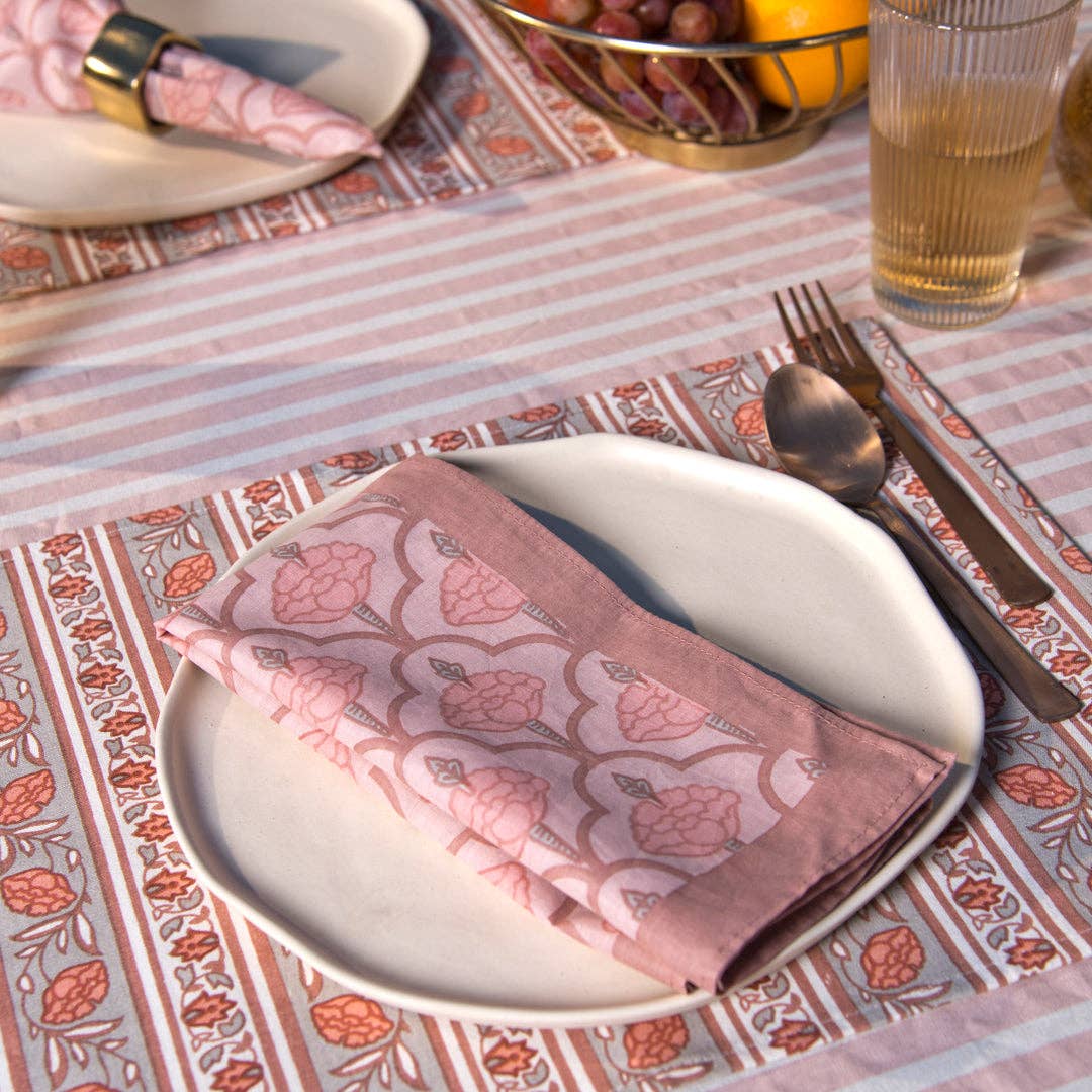Floral Handprinted Cotton Cloth Napkins - Set of 4
