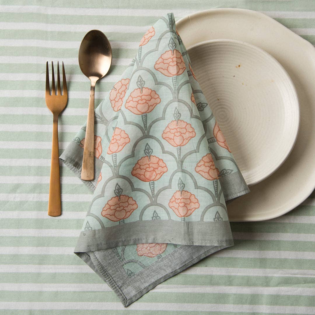 Floral Handprinted Cotton Cloth Napkins - Set of 4