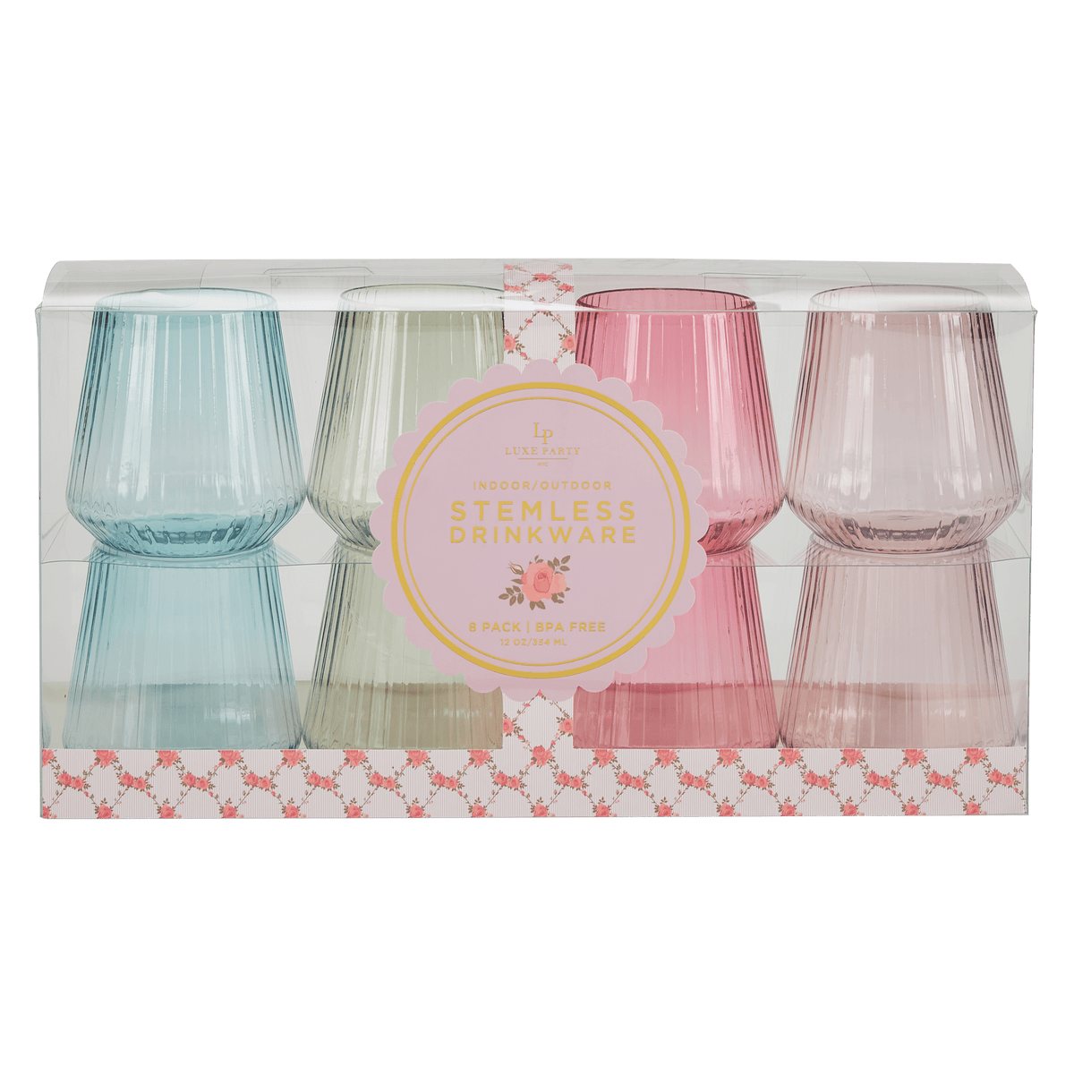 Upscale RIBBED Assorted Plastic Goblets - 8 Cups Per Pack