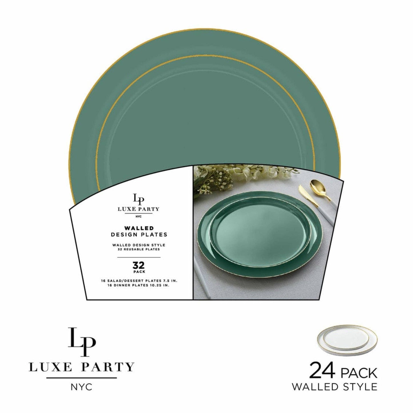Round Walled Gold Plastic Plates Sets - 32 Per Pack