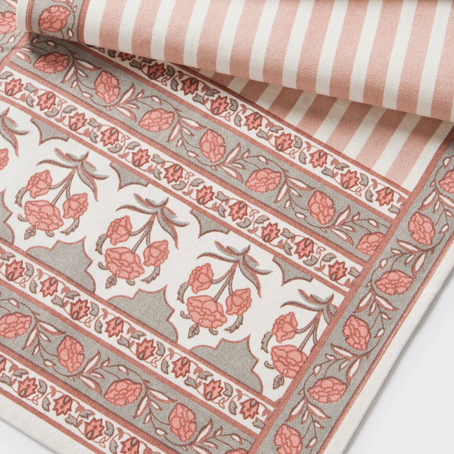 Floral Handprinted Cotton Table Runner - 6 Seater