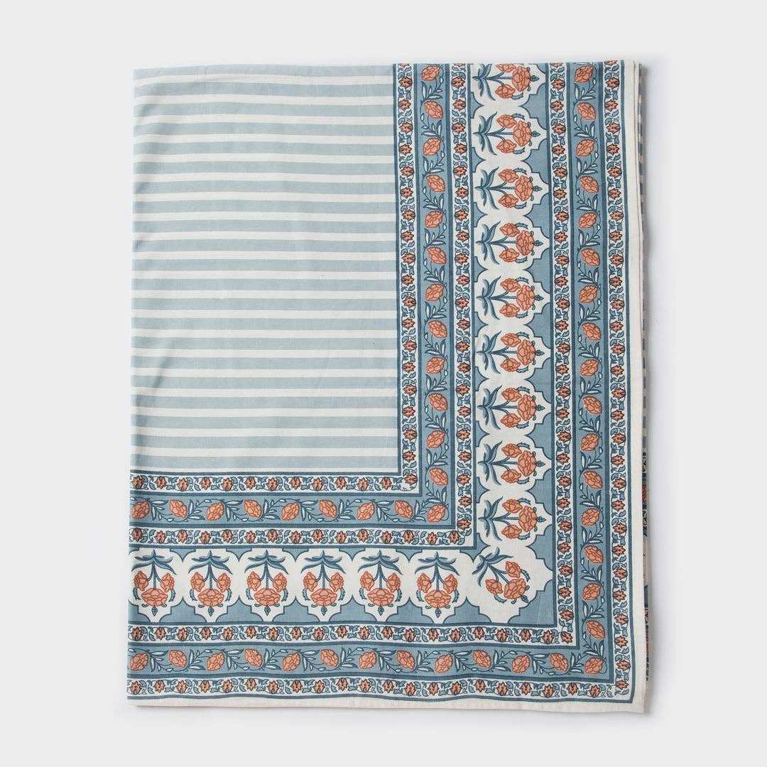 Floral Handprinted Cotton Tablecloth - Rectangular 56" x 88"