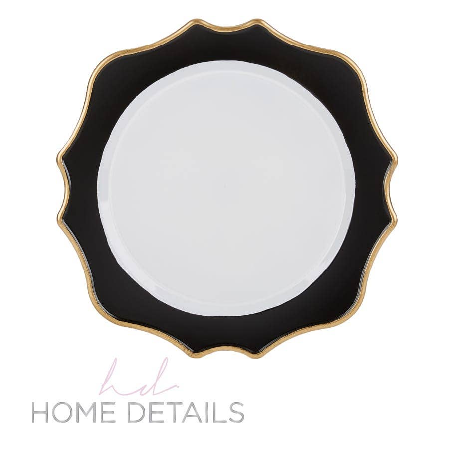 13" Black and Gold Scallop Design Plastic Charger