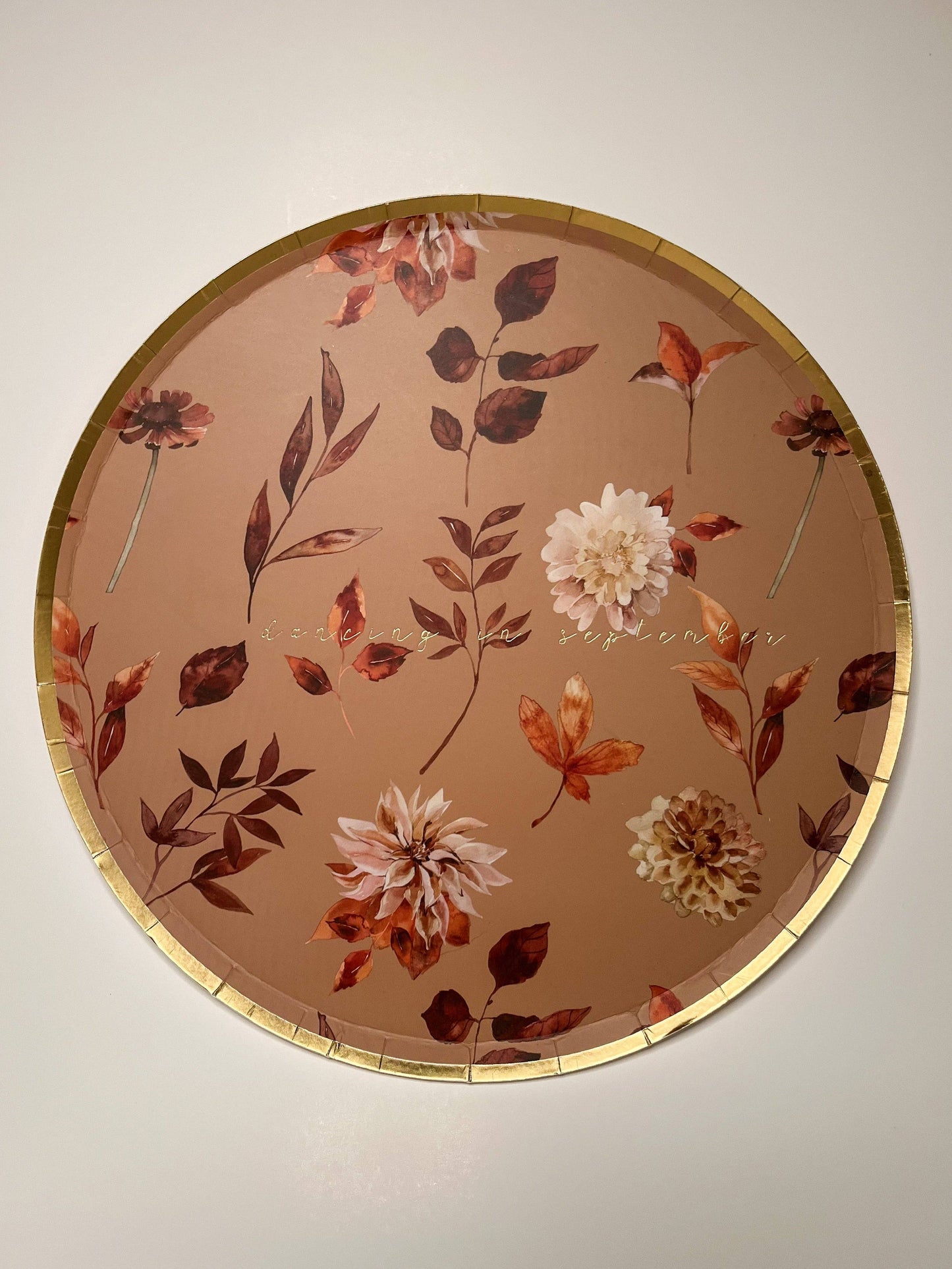 9" Fall Leaves Paper Plates With Gold Trim - 8 Per Pack
