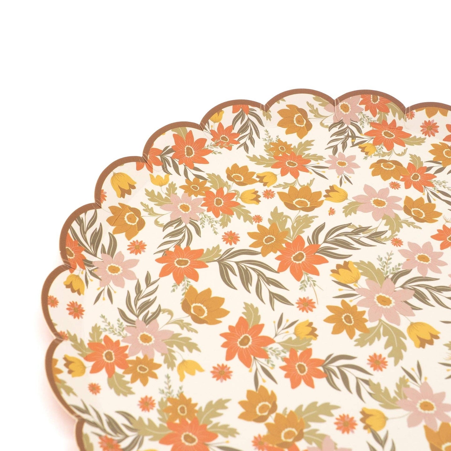 8.5" Autumn Floral Scalloped Dessert Paper Plates - 8 Per Pack