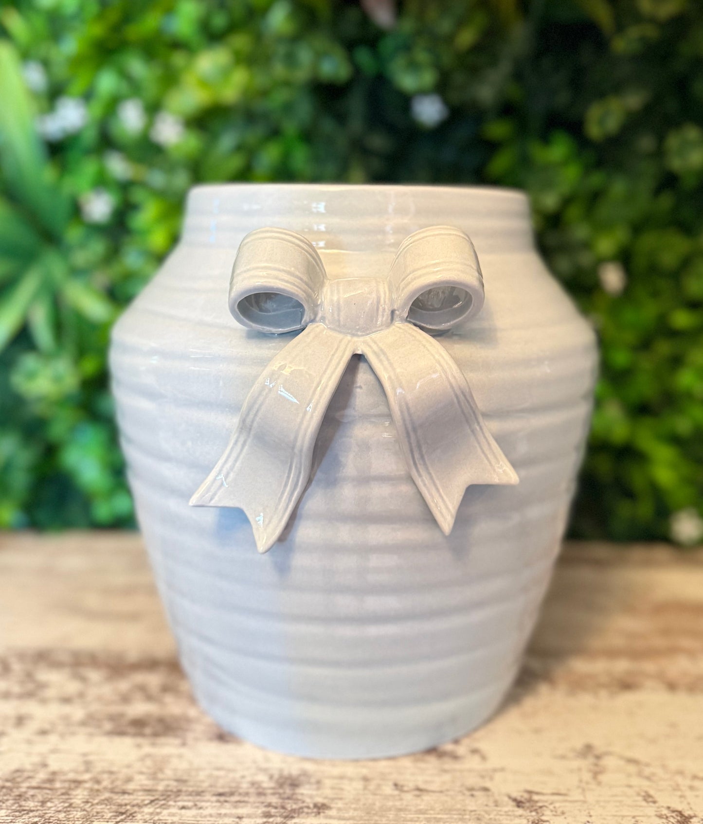 Light Blue Bow Tie Ceramic Pot