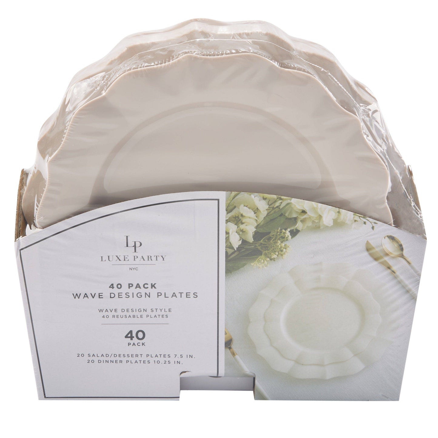 Wavy Pearl Linen Plastic Plate Set - 40 Pack