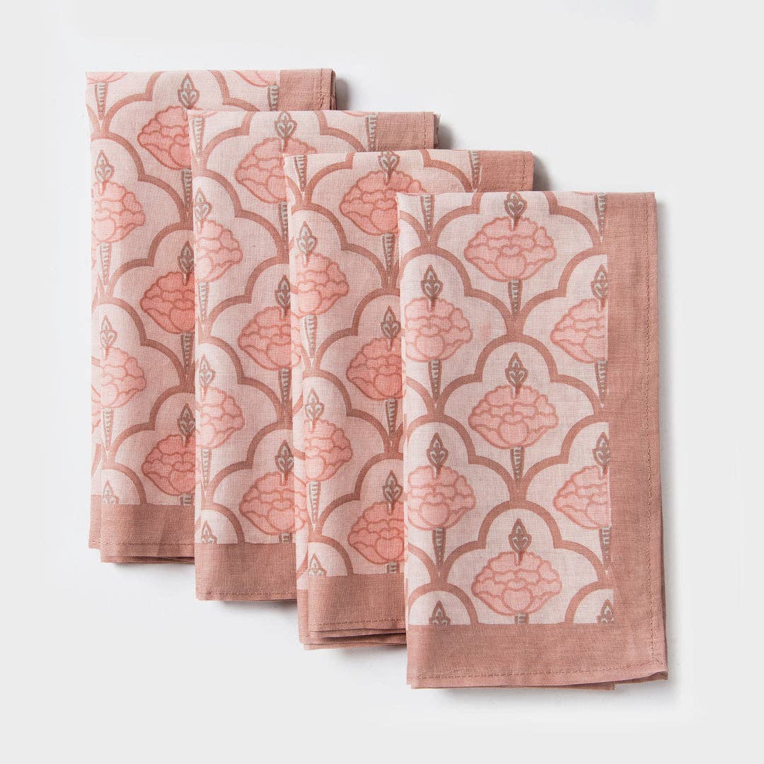 Floral Handprinted Cotton Cloth Napkins - Set of 4