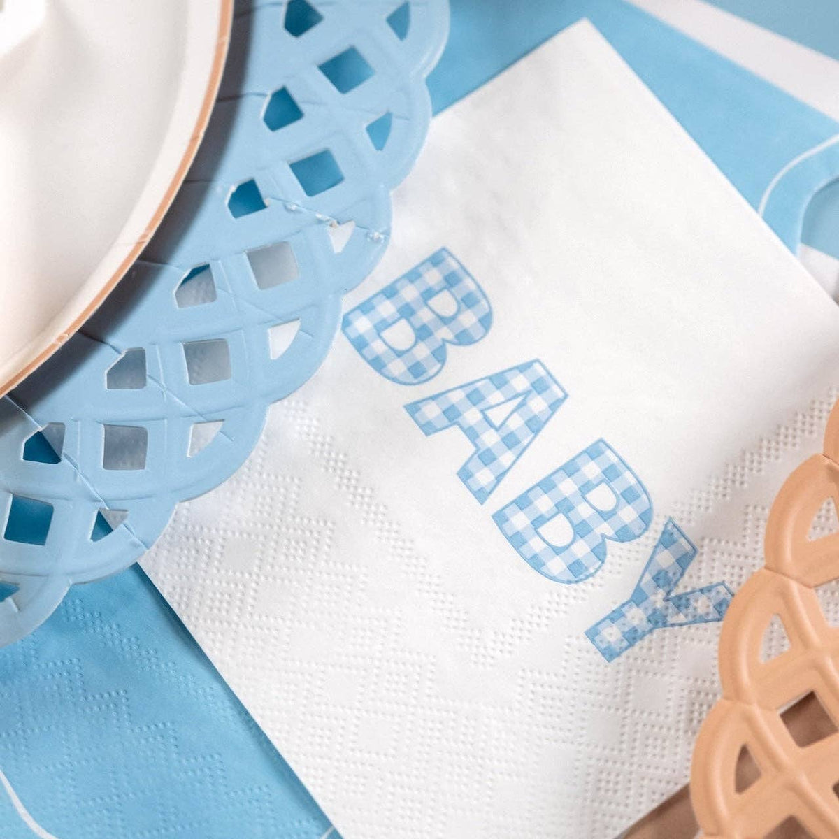 Blue Gingham Precious Baby Cocktail Paper Napkins - 16 Per Pack