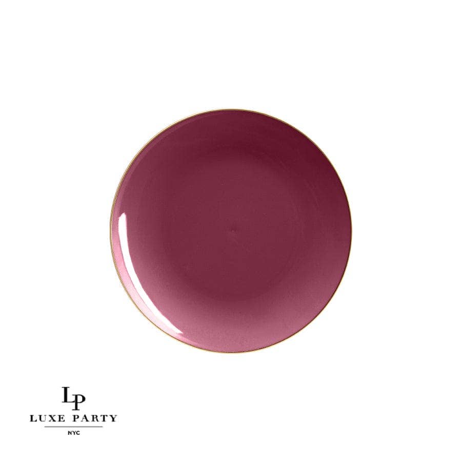10.25" Round Cranberry Red and Gold Plastic Dinner Plates - 10 Pack