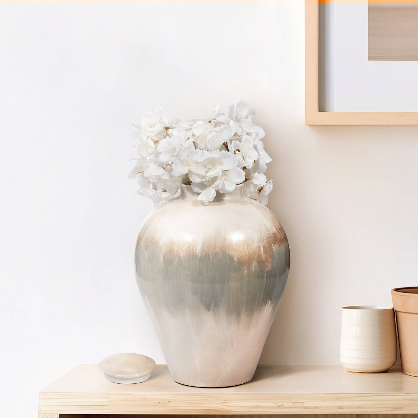 12 in. Pearl White Metal Temple Vase
