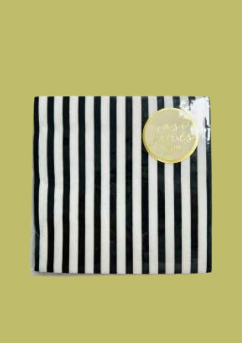 BOO Collection Classic Black & White Striped Paper Napkins - 24 Per Pack