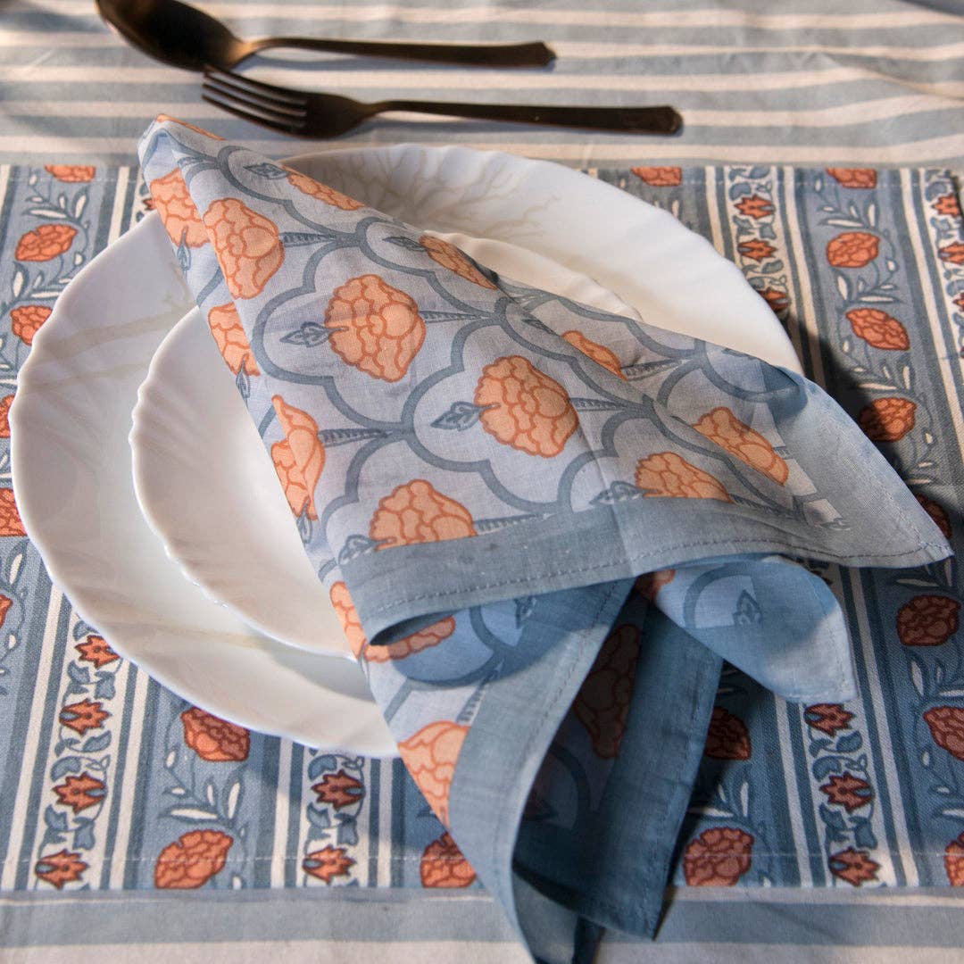 Floral Handprinted Cotton Cloth Napkins - Set of 4