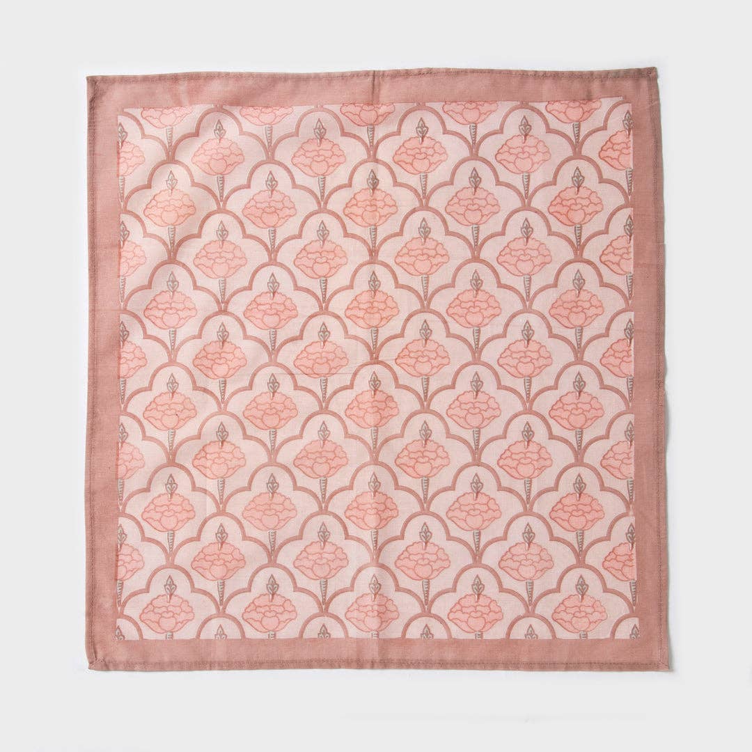 Floral Handprinted Cotton Cloth Napkins - Set of 4