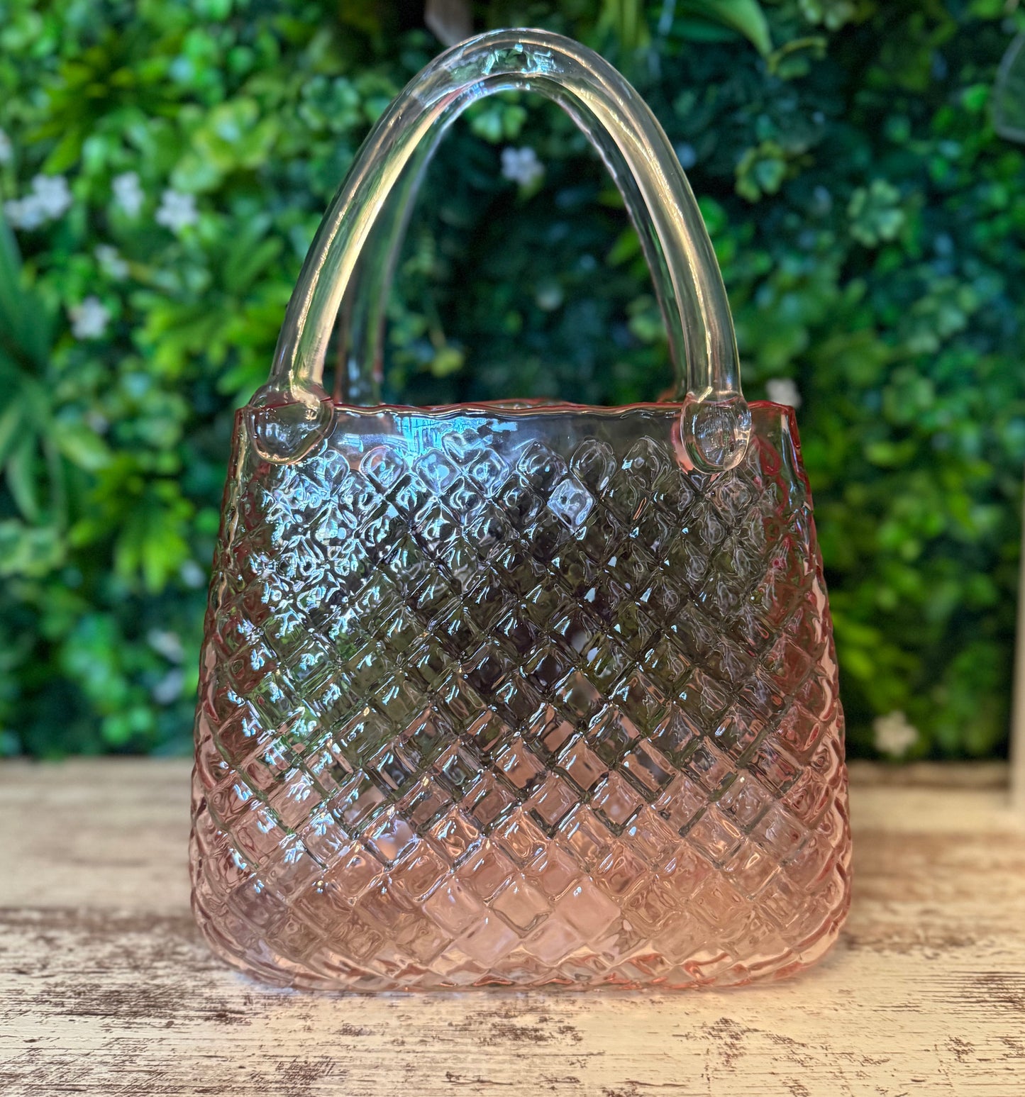 Pink Quilted Glass Handbag Vase