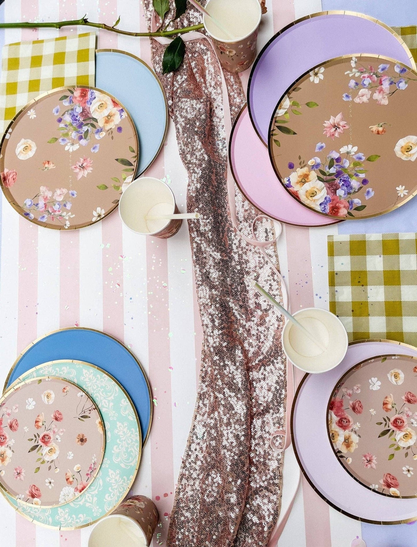 9" Lavender and Gold Foil Trim Paper Plates -  8 Per Pack